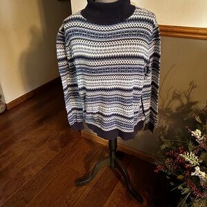 Elegant Navy and White Turtleneck Sweater